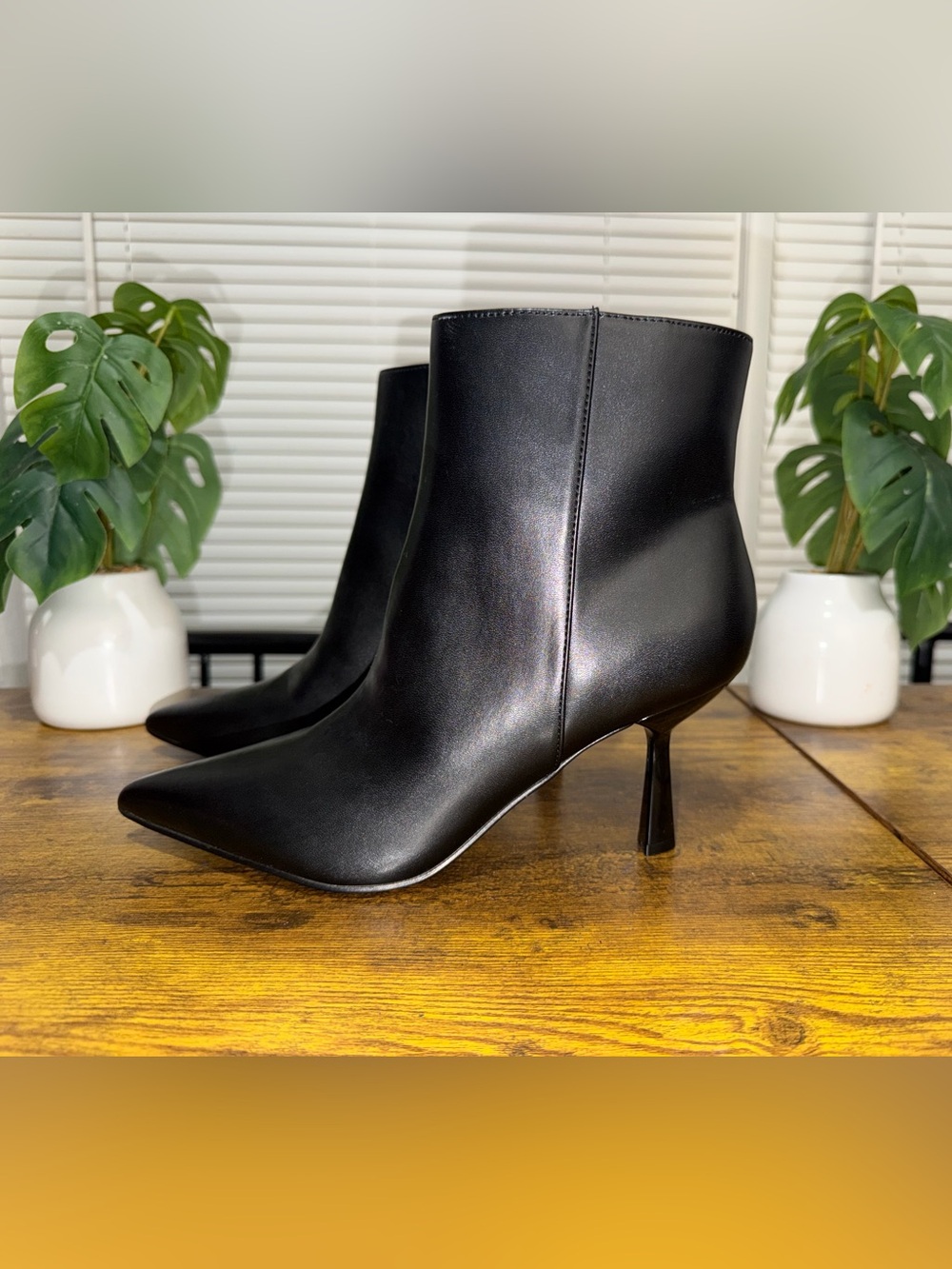Nine West Black Pointed Toe Ankle Boots with Mid Stiletto Heel